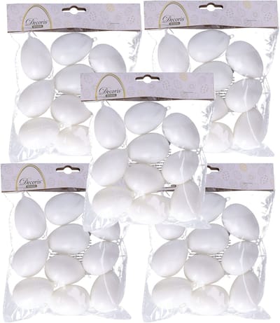 Decoris Hobby eieren - 50x - kunststof - wit - D4 x H6 cm - paasdecoratie