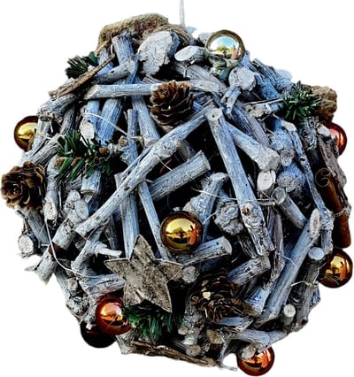 DECO - Kerst - Takkenbal - Kopermix - Rond 28 cm - voorzien van 20 micro Ledlampjes