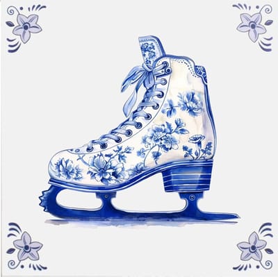 Delfts blauw tegeltje met Schaatsen - delfts blauw wandbord - delftsblauw - hollandse cadeautjes - wanddecoratie - decoratieve accessoires