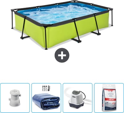 EXIT Rechthoekig Lime Frame Zwembad - 300 x 200 x 65 cm - Inclusief Pomp Solarzeil - Zoutwatersysteem - Zwembadzout - Nu extra voordelig