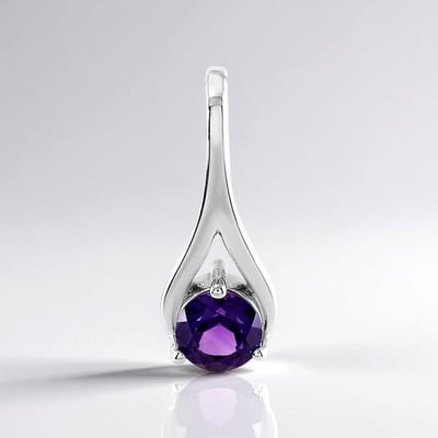 Cavill - Zilveren Hanger - 925 Sterling Zilver Platina Verguld - 0,68 ct Ronde Siberische Amethist - Elegante Paarse Edelsteen Ketting