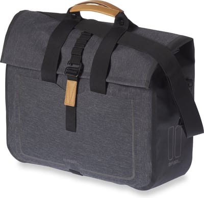 Basil Urban Dry Business Fietstas 20L Grijs Waterdicht Hook-On Schouderband Reflecterend Voor E-bike & Woon-werkverkeer