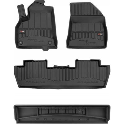 FROGUM PROLINE 3D Set - Rubberen Automatten + Kofferbakmat - Geschikt voor PEUGEOT 5008 I (2009-2017) - 7-persoons (3e rij in gebruik) - Zwart