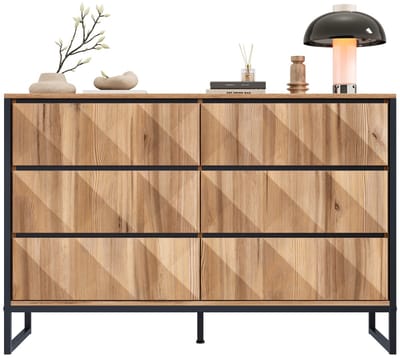 Sideboard - Zwart & Houtkleur - Metalen Poten - Verhoogde Deuren - Opslag voor Woonkamer & Eetkamer