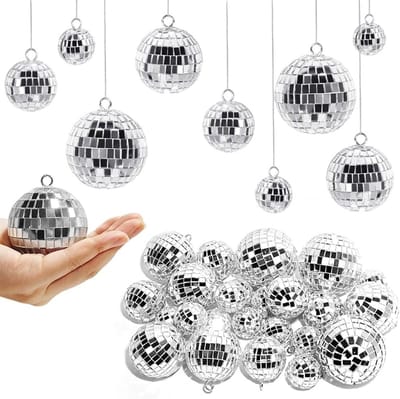 Kleine discoballen set van 25 stuks, zilveren spiegelballen voor feestdecoratie, verjaardag, carnaval en kerstversiering