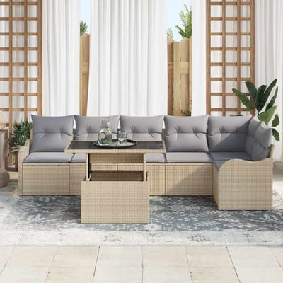 vidaXL - Tuinbank - Set - 7 - st - 6-Aantal - zitplaatsen - Beige - Poly - rattan