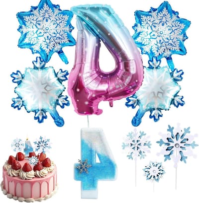 Verjaardagsdecoraties 4 jaar - 9-delige set - sneeuwvlok ballonnen - SnelShoppen