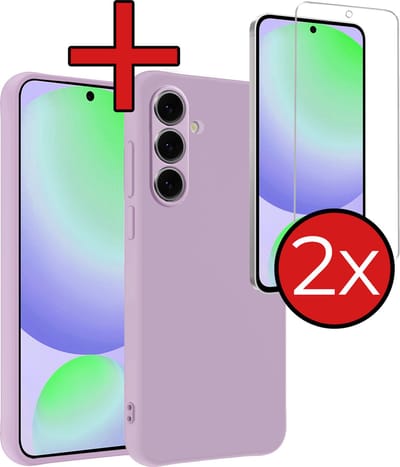 Hoesje - Met 2x Screenprotector - Geschikt voor Samsung Galaxy S24 FE - Sterk & Shockproof - Telefoon Hoes - Back Cover - Siliconen Case - Telefoonhoes - Lila