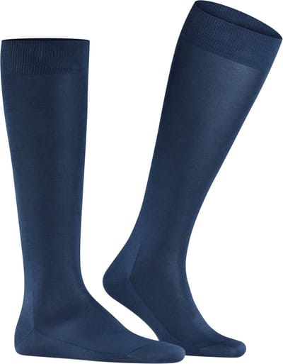 FALKE Tiago lang eenkleurig fil d'Ecosse katoen kniekousen heren blauw - maat 43-44