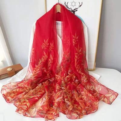 Zijden Satijnen Sjaal Dames Mode Strand Pashmina Bufanda Bloemen Dames Sjaals Grote Foulard Echarpe 135x190cm red