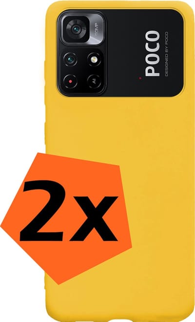 Hoes - 2 Stuks - Geschikt voor Xiaomi Poco M4 Pro 5G - Sterk & Shockproof - Case Siliconen - Back Cover - Telefoon Hoes - Geel