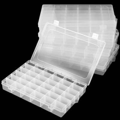 Dailygoods - Sieraden Organizer - 6 Pack - Verstelbare compartimenten - 36 Grids - Bead Opbergdoos - Voor Oorbellen en Ringen - Kunststof Box