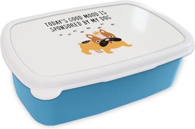 Broodtrommel Blauw - Lunchbox - Brooddoos - Honden - Quotes - Today's good mood is sponsored by my dog - Spreuken - 18x12x6 cm - Kinderen - Jongen