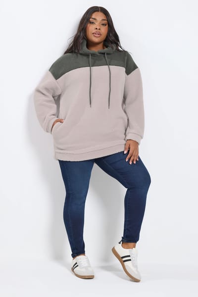 Yours Grijze En Paarse Teddy Fleece Hoodie Met Kleurblokken Size 46