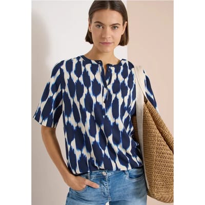 Blouse met korte mouwen, ronde hals en print