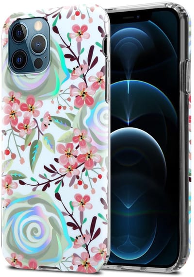 Cadorabo Hoesje geschikt voor Apple iPhone 12 PRO MAX in PERZIK BLOESEMS - Beschermhoes gemaakt van TPU siliconen Case Cover met bloemenmotief