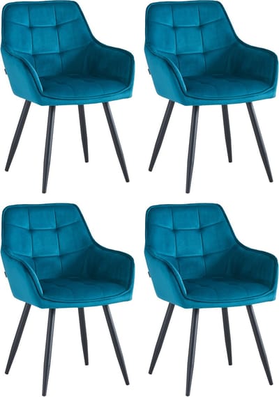 Colenis® - Oriana Eetkamerstoel - Set Van 4 - Petrol - Fluweel - Velvet - Industrieel