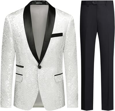 Elegante Heren Jacquard Kostuum 2-Delig Slim Fit Colbert en Pantalon voor Feest en Bruiloft