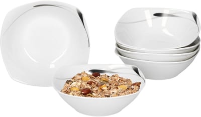 Set van 6 graansaladekommen Lima 14,2cm porselein wit met decoratie