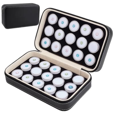 Dailygoods- Sieradenbox Lederen - 30 Stuks Edelstenen Potten - Opbergdoos met Deksel - Diamant Dozen - Creatieve Opslag - 20.5x13x6cm