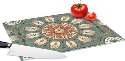 Glazen Snijplank - 39x28 - Mandala - Retro - Bohemian - Patroon - Snijplanken Glas