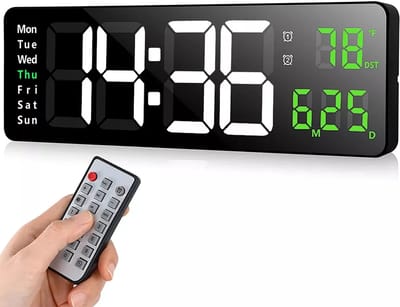 Dutchers® Digitale Wandklok met Groot 6" Display – Multifunctionele Klok met Dubbele Wekker, Temperatuur, Datum, Afteltimer & 10 Helderheidsniveaus – - Dementieklok - 2M USB-Kabel – 12/24u Instelbaar