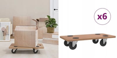 6x Verhuisplatformen, Houtcomposiet, 250kg Draagvermogen, Zwenkwielen