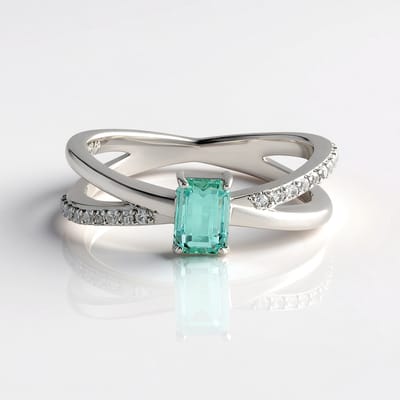 Cavill - Zilveren Ring 925 Sterling met Paraiba Smaragd 0,547 ct uit Nigeria - Platinacoating - Achthoekig Trapgeslepen - Moderne Ring met Zirkonia's