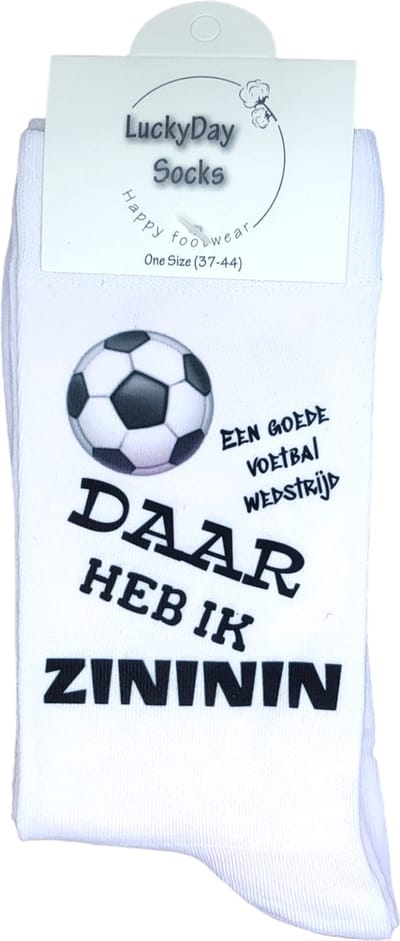 Zininin - Leuke voetbal Sokken - Ek Wk 2026 - Voetbal wedstrijd - Voetballen - Verjaardags cadeau vrouw en man - vrolijke sokken - Witte sokken met tekst - grappige sokken - leuke dames en heren sokken - Socks waar je Happy van wordt -