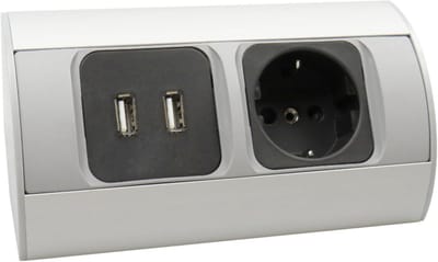 Hoekcontactdoos USB aluminium energiebox tafelstopcontact Powerport geaard contact