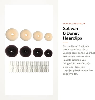 Dailygoods- Donut Haarclip 8 Stuks - U-vormige Clips 20 Stuks - Lichtgewicht - Ademend - Nylon - 6/8,5/9/10,5 cm - Donkerbruin/Beige - Haarnet