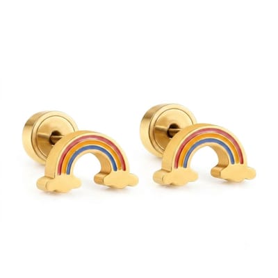 WeLoveSilver - Goudkleurige oorstekers - Regenboog en wolkjes - Hypoallergeen