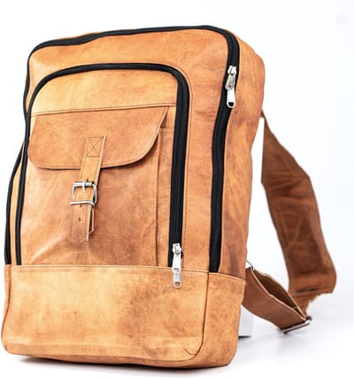 Rugtas “Urban Vintage” Echt Leer – Ruwe Leder - Cognac Bruin - 34 x 38 x 10 cm – A4 documenten / Laptop 15 inch – Lota Model 040