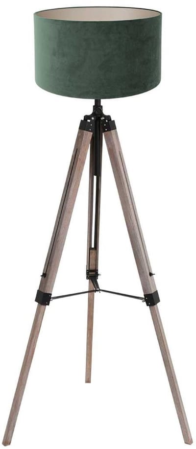 Vloerlamp Triek 4104ZW driepoot in groen velours met hoogteverstelling, Mexlite, trendy, hout en textiel, geschikt voor binnen gebruik