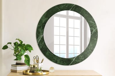 Wallfluent Bedrukte Ronde Spiegel - Ronde Wandspiegel Decoratieve Print Groen Marmer - 60 cm / 46 cm - Groente - Groente Ronde Spiegel Met Bedrukte Lijst - Badkamerspiegel - Gangspiegel - Eetkamer - Hal - Hangspiegel
