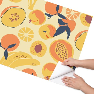 Coloray Meubel Wrap Folie - Geel Meubelfolie - 75x150 cm - Decoratiefolie Zelfklevend Vruchtpatroon - Meubelfolie Zelfklevend - Boho Meubelfolie - Wrapfolie Keuken - Wanddecoratie - Achtergronden en patronen