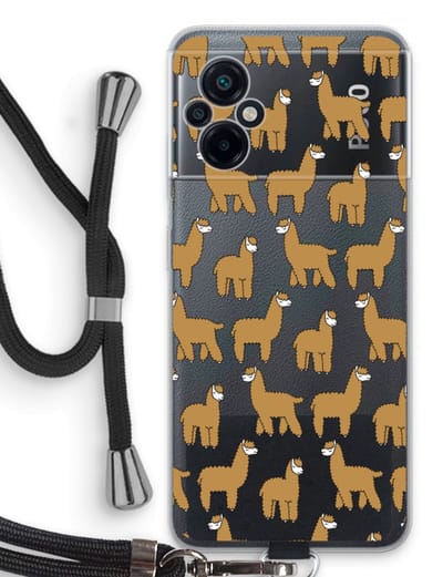 Case Company® - Hoesje met koord geschikt voor Xiaomi Poco M5 hoesje met Koord - Alpacas - Telefoonhoesje met Zwart Koord - Bescherming aan alle Kanten en Over de Schermrand