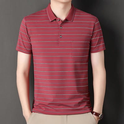 Strijkvrij Pinstripe Heren T-shirt met korte mouwen, Veelzijdig Casual Dun Ademend Poloshirt Papa Zomer Herenkleding 3XL brown