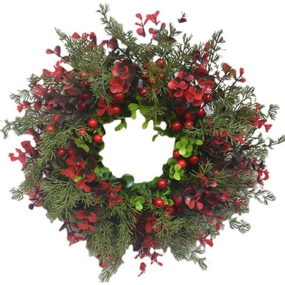 Kerstkrans Kunstmatige Rode Bessen Eucalyptus Krans Kerstversiering Woonkamer Muur