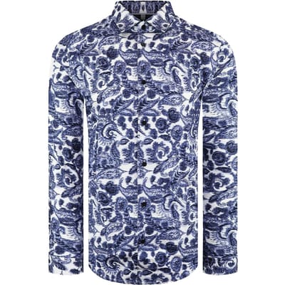 Ted Baker Uldale Heren Wit/Blauw Peterselie Overhemd