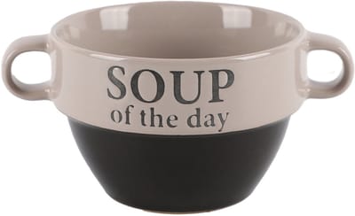 Bellatio Design Soepkommen - 1x - 500 ml - Soup of the day - keramiek - D12 x H8 cm - grijs - Stapelbaar