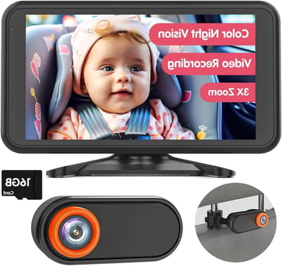 Baby auto camera 5,2 '' 1080P voor baby met video-opname functie TF-kaart, 3x zoom auto baby camera 360 ° rotatie voor achterwaartse stoel bedraad (BM3)