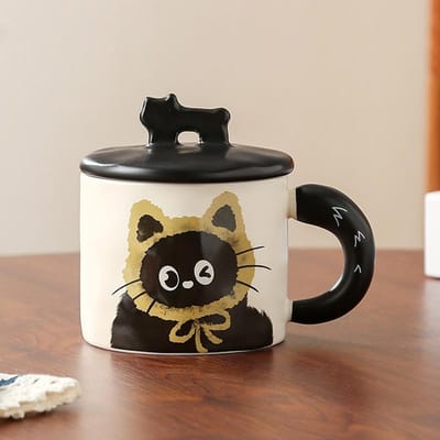 Schattige Kat Mok met Deksel Couple Keramische Waterbeker voor Thuis Meisjes Hoge Waarde Geschenkdoos Beker Kantoor Koffiekop 360ml white