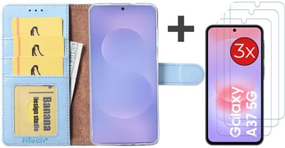 Hoesje met 3 Stuks Screenprotectors Geschikt voor Samsung Galaxy A37 – Arara bookcase met pasjeshouder - Blauw