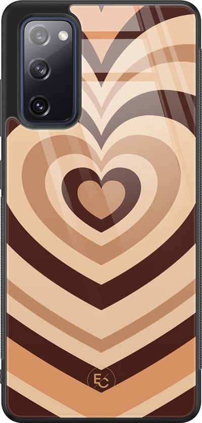 Hoesje geschikt voor Samsung Galaxy S20 FE - Hart bruin - Hard Case Zwart Back Cover - Print - Bruin - ELLECHIQ