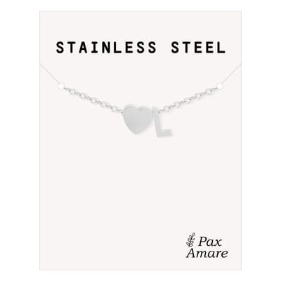 Letter L Armband Zilverkleurig - Stainless Steel - Initiaal & Hartje Hanger - Initialen Armband op Cadeau Kaartje - Pax Amare - 15,5cm + 5cm verstelbaar