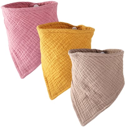 longziming -Set van 3 Baby Slabbetjes - Sneldrogend, Organisch Katoen (Diep Rozenrood, Mosterdgeel, Baksteenrood)