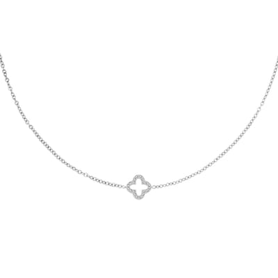 Ketting Klaver Zirkoon - Yehwang - Ketting - 39 + 5 cm - Zilver