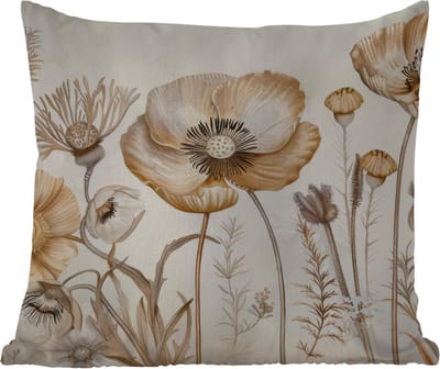 Tuinkussen - Bloemen - Beige - Natuur - Illustratie - 40x40 cm - Weerbestendig
