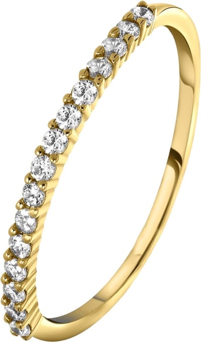Lucardi Dames Ring goldplated met rij zirkonia - Ring - Cadeau - Echt Zilver - Goudkleurig